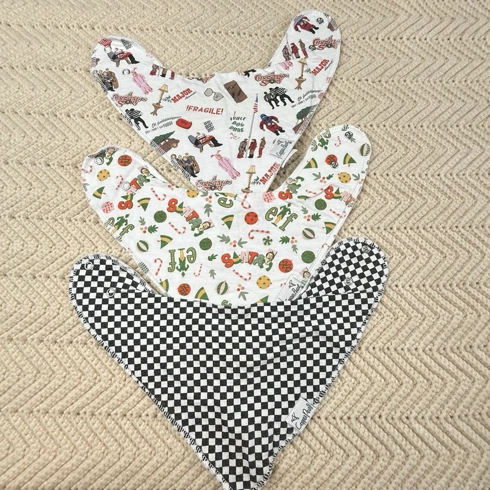 Copper Pearl Bandana Bibs Lot of 3 Cotton Set Elf Christmas Story Checkered